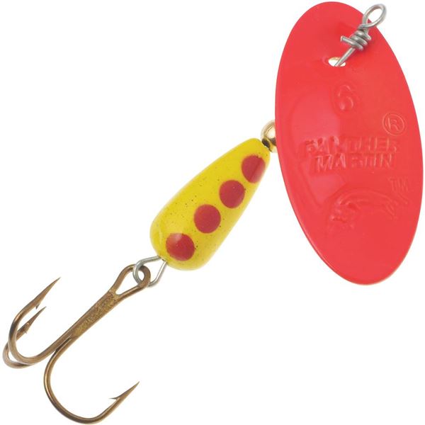Panther Martin Spinner Fluorescent Orange Blade/Yellow w/ Red Size 2 (1/16oz) Sku TH2PMFL