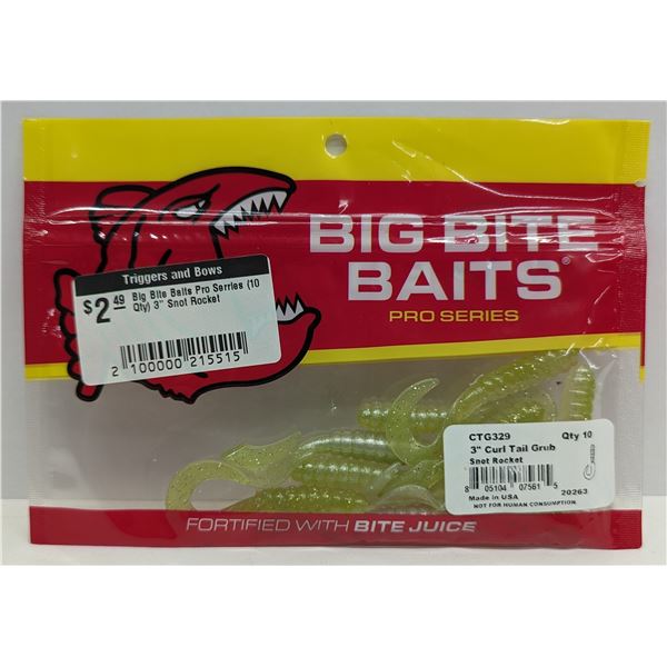 Big Bite Baits Pro Series Curl Tail Grub 10 Count 3" Snot Rocket Sku CTG329