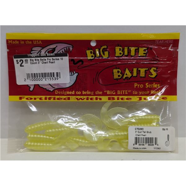 Big Bite Baits Pro Series Curl Tail Grub 10 Count 3" Chart Pearl Sku CTG303