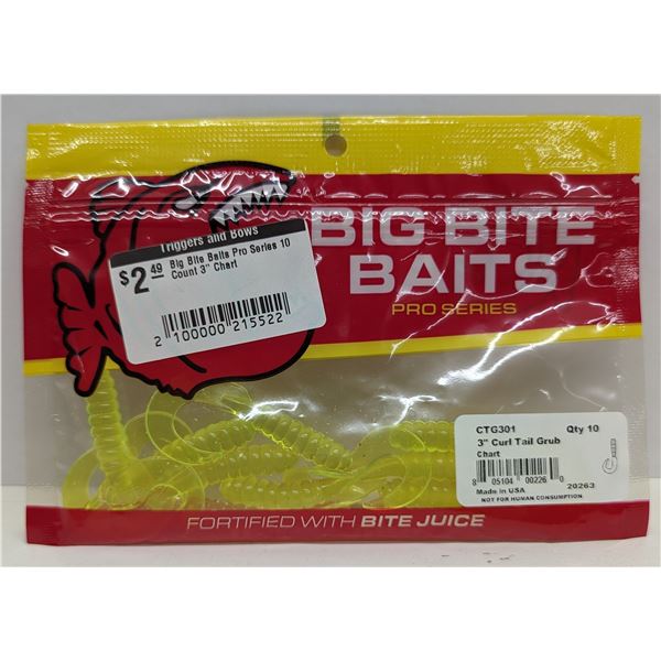 Big Bite Baits Pro Series Curl Tail Grub 10 Count 3" Chart Sku CTG301