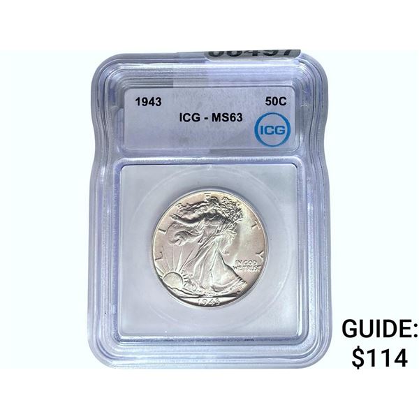 1943 Walking Liberty Half Dollar ICG MS63