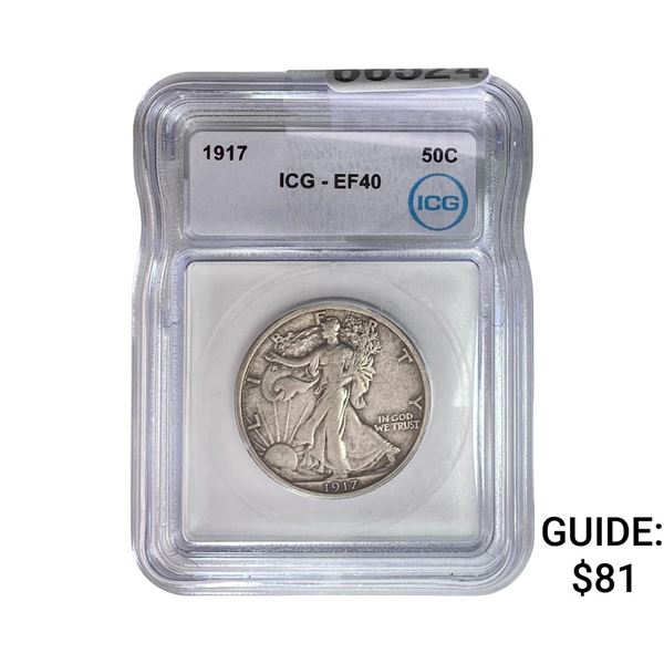 1917 Walking Liberty Half Dollar ICG EF40