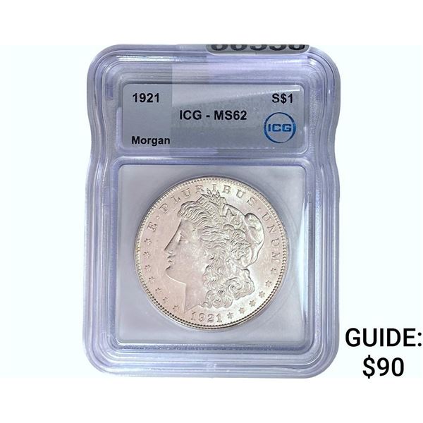 1921 Morgan Silver Dollar ICG MS62