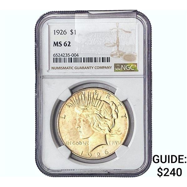 1926 Silver Peace Dollar NGC MS62