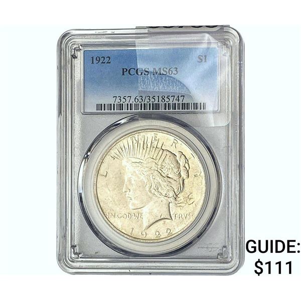 1922 Silver Peace Dollar PCGS MS63