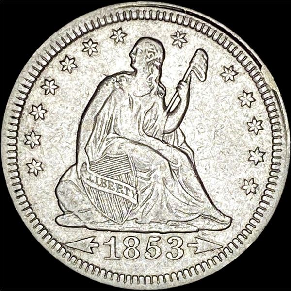 1853 Arrows/Rays Seated Liberty Quarter  CLOSELY UNCIRCULATED