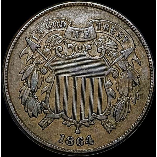 1864 Bronze Two-Cent Piece CHOICE AU