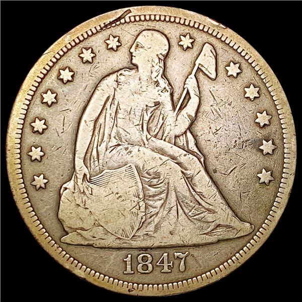 1847 Silver Liberty Seated Dollar LIGHTLY CIRCULATED