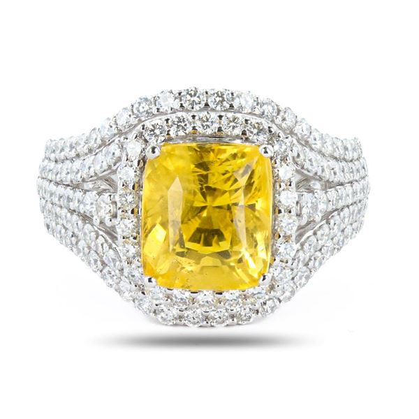 5.10 ctw UNHEATED Yellow Sapphire and 1.32 ctw Diamond Platinum Ring (GIA CERTIF