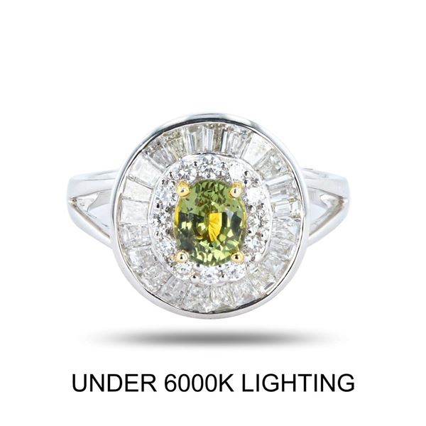 0.99 ctw Alexandrite and 1.22 ctw Diamond 18K White and Yellow Gold Ring (GIA CE