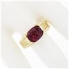 Image 5 : 14k Yellow Gold GIA 3 ctw Cushion Rubellite Tourmaline Solitaire Grooved Side Ri