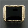 Image 2 : Men's Vintage 14K Yellow Gold Rectangular Black Onyx w/ Textured Sides Wide Ring