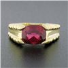 Image 4 : 14k Yellow Gold GIA 3 ctw Cushion Rubellite Tourmaline Solitaire Grooved Side Ri