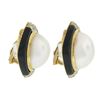 Image 3 : Vintage 18K Gold Large Mabe Pearl Diamond & Black Onyx Frame Button Earrings