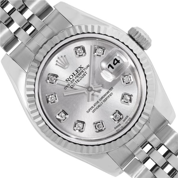 Rolex Ladies Stainless Steel Quickset Sapphire Silver Diamond Datejust Hidden Cl