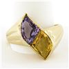 Image 1 : 14k Yellow Gold Custom Fan Cut Bezel Citrine & Amethyst Polished Two Stone Ring