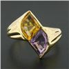 Image 2 : 14k Yellow Gold Custom Fan Cut Bezel Citrine & Amethyst Polished Two Stone Ring