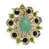 Image 4 : Handmade Solid Gold GIA Carved Emerald Lapis Ruby Diamond Floral Pin Brooch
