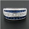 Image 2 : 18k White Gold 3.20 ctw Square Princess Diamond & Sapphire Channel Wide Band Rin