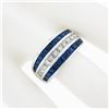 Image 3 : 18k White Gold 3.20 ctw Square Princess Diamond & Sapphire Channel Wide Band Rin