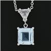 Image 3 : New 14k Gold 1.86 ctw Square Step Aquamarine & Diamonds Pendant & Adjustable Cha