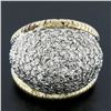 Image 8 : Vintage 14K TT Gold 4 ctw Pave Set Diamond Domed Bombe Grooved Wide Band Ring