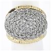 Image 9 : Vintage 14K TT Gold 4 ctw Pave Set Diamond Domed Bombe Grooved Wide Band Ring