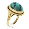 Image 1 : Vintage 14k Yellow Gold Oval Cabochon Bezel Set Turquoise Grooved Cocktail Ring
