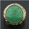 Image 2 : 14k Yellow Gold Large 16mm Round Cabochon Bezel Green Jade Spiral Open Work Ring