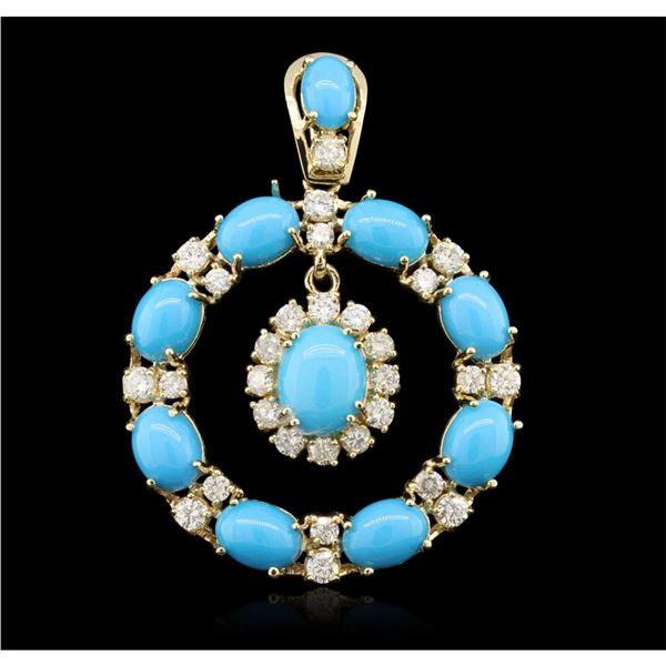 14KT Yellow Gold 12.86ct Turquoise and Diamond Pendant A7098