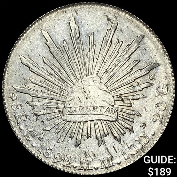 1892GA MM Mexico Silver 8 Reales Cap&Rays CHOICE AU
