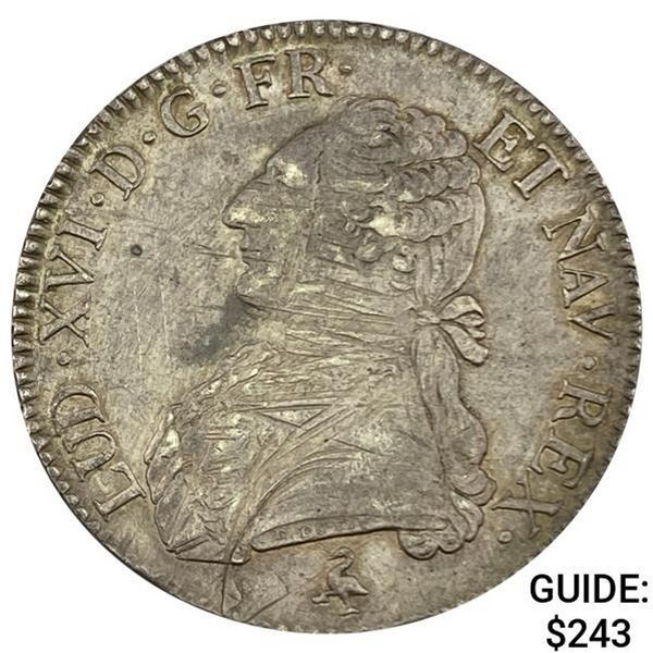 1783 France Silver Ecu NEARLY UNCIRCULATED