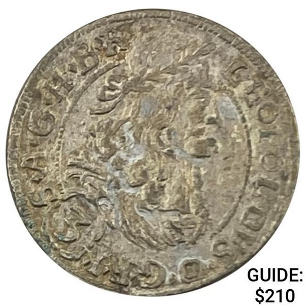 1693 Austria Silver 3 Kreuzer Leopold I CLOSELY UNCIRCULATED