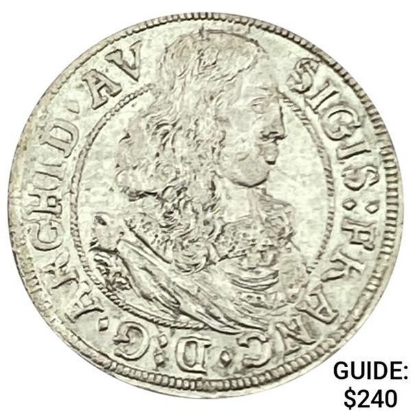 1664 Austria Silver 3 Kreuzer Sigismund CHOICE AU