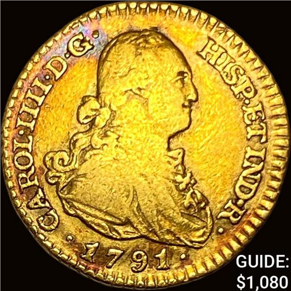 1791-M MF Gold .0955oz Escudo Carlos IV ABOUT UNCIRCULATED
