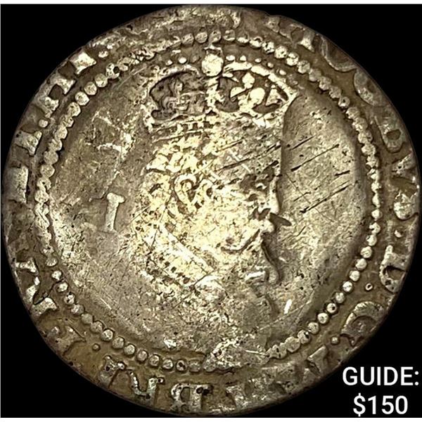 1624 England Silver 6 Pence-James I CLOSELY UNCIRCULATED