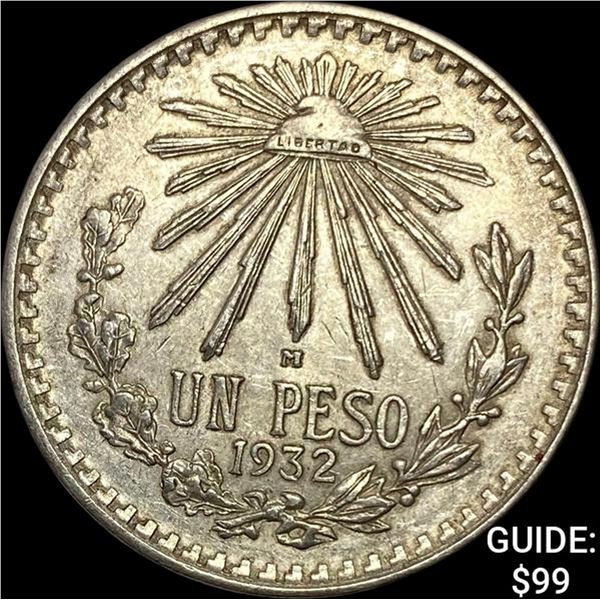 1932-M Mexico Silver Peso CLOSELY UNCIRCULATED