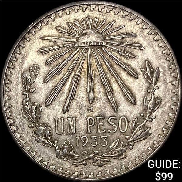 1933-M Mexico Silver Peso CLOSELY UNCIRCULATED