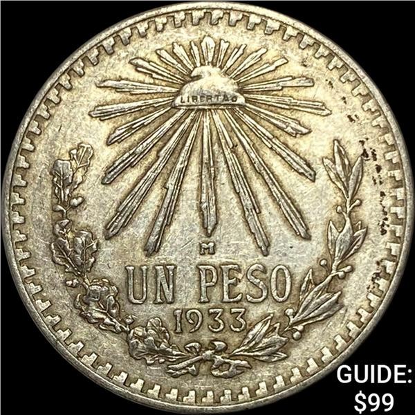1933-M Mexico Silver Peso CLOSELY UNCIRCULATED