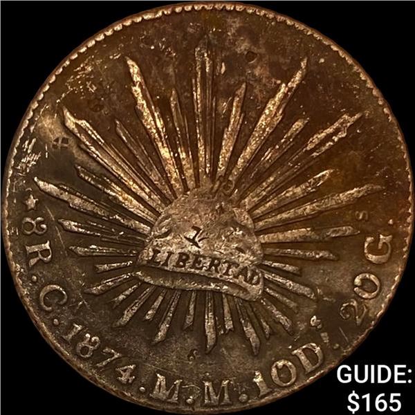 1874Ca MM Mexico Silver 8 Reales NEARLY UNCIRCULATED