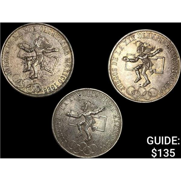 [3]1968 Mexico Silver 25 Pesos-Olympics NEARLY UNCIRCULATED