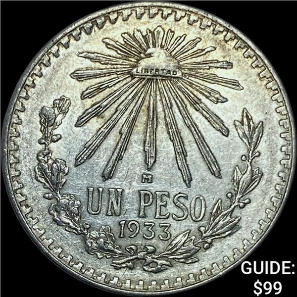 1933-M Mexico Silver Peso CHOICE AU