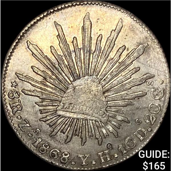 1868Zs YH Mexico Silver 8 Reales NEARLY UNCIRCULATED