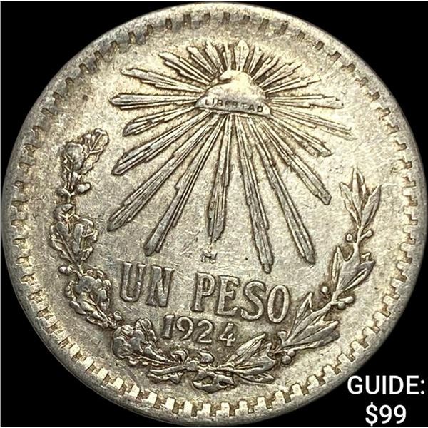 1924-M Mexico Silver Peso NEARLY UNCIRCULATED