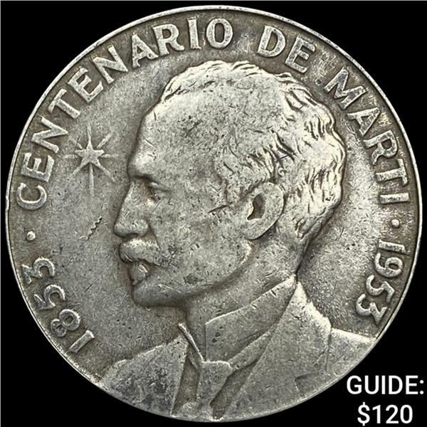 1953 Cuba Silver Peso NEARLY UNCIRCULATED