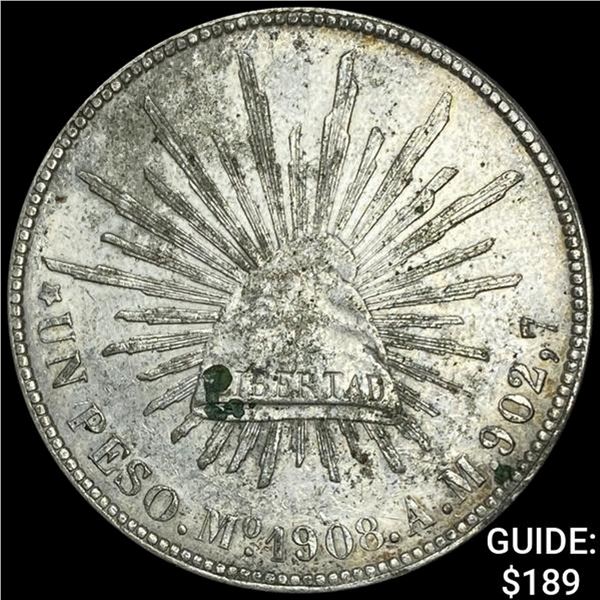 1908Mo AM Mexico Silver Peso NEARLY UNCIRCULATED