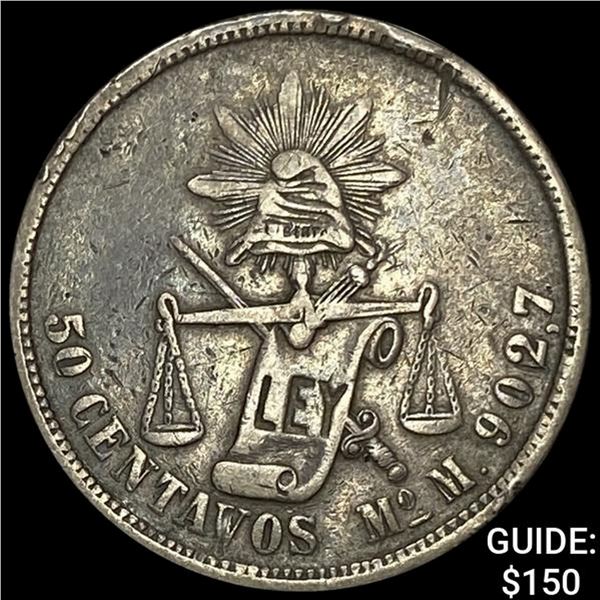1872Mo M Mexico Silver Balanza 50 Centavos NEARLY UNCIRCULATED