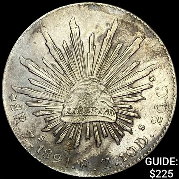 1891Zs FZ Mexico Silver 8 Reales Zacatecas CHOICE AU