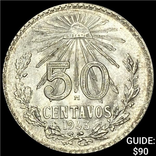 1943-M Mexico Silver 50 Centavos UNCIRCULATED