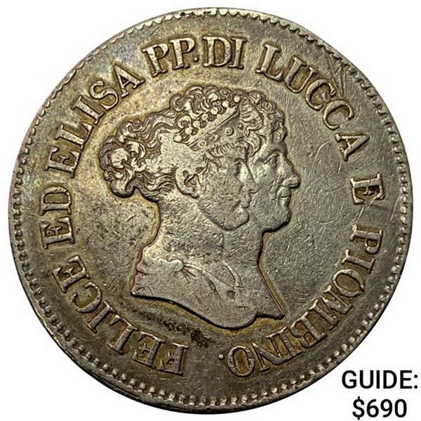 1805 Lucca & Piombino SIlver 5 Franchi NEARLY UNCIRCULATED